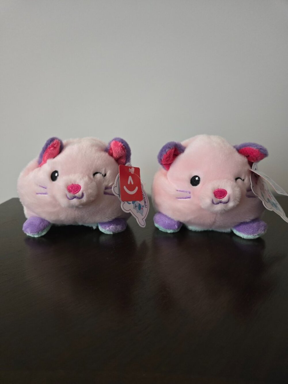 Aurora Reversible Plush Stuffed Animals Set of 2 Pink Cat & Mint Green Dog Tags